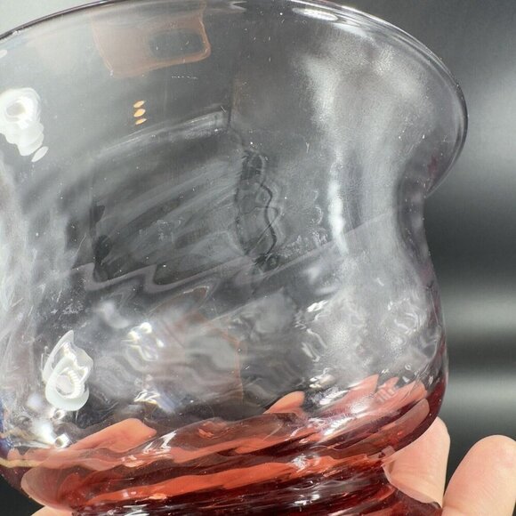 Hand Blown Optic Swirl Footed Bowl Dish Transparent Pink Glass Bowl Hand Made - Picture 11 of 16